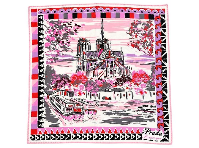 Prada Lenço de seda estampado rosa