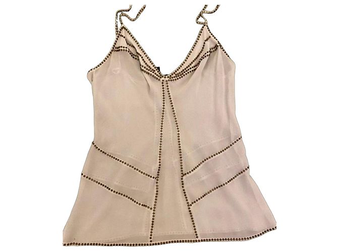 Top sem mangas DKNY de seda branca com tachas