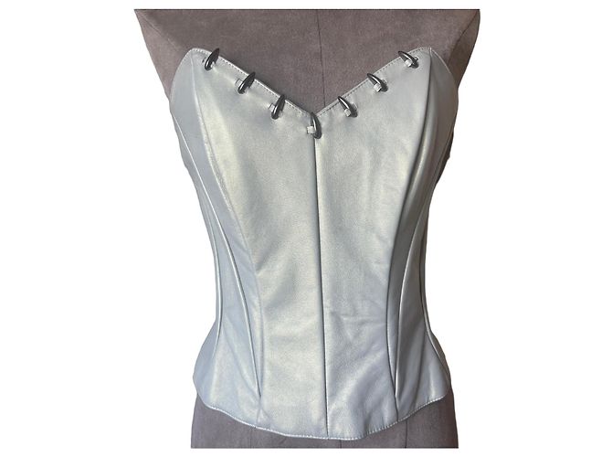 Thierry Mugler Mugler Leder-Corset in Hellblau