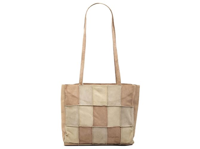 Borsa Tote Chanel in camoscio patchwork beige