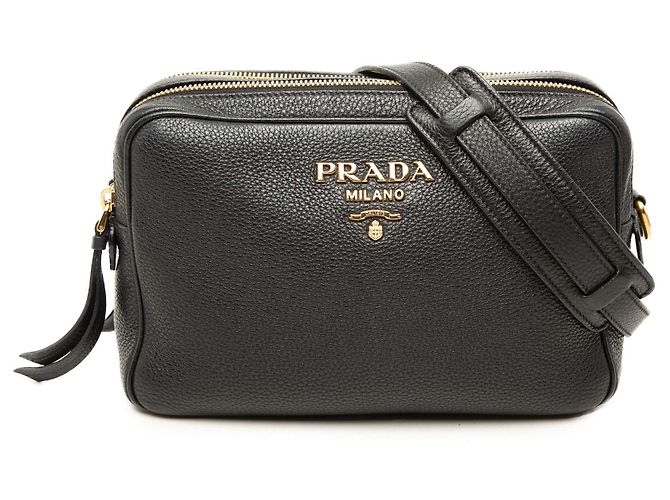 Sac Camera Prada en cuir Vitello Phenix noir à double zip