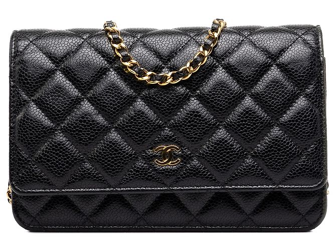 Chanel Black CC Quilted Caviar Wallet on Chain