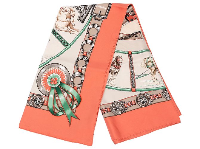 Pañuelo de seda Hermès Orange Chevaux de Trait 90