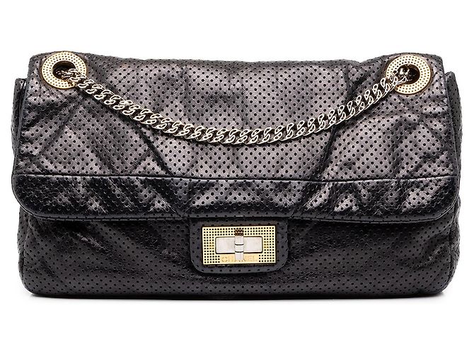 Chanel Black Medium Perforated Calfskin Reissue 2.55 Drill Flap