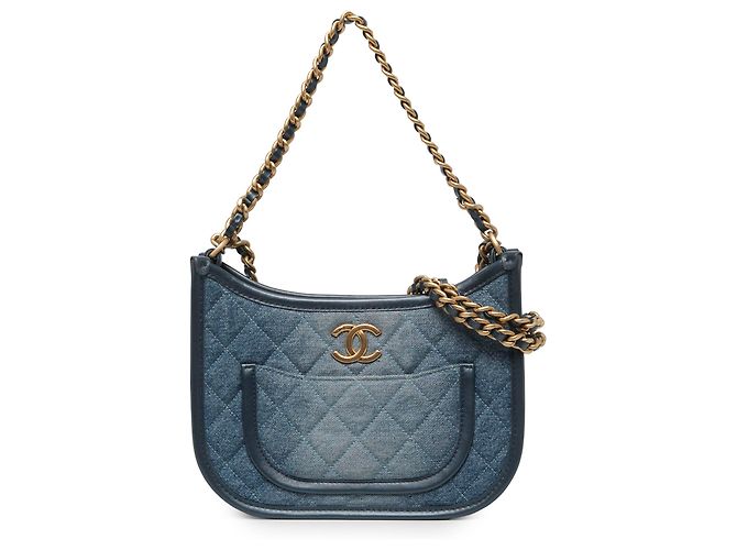 Borsa Hobo Chanel Blue CC Quilted Denim