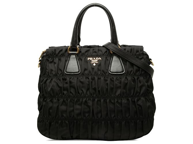 Borsa Satchel Prada in Tessuto Gaufre Nera