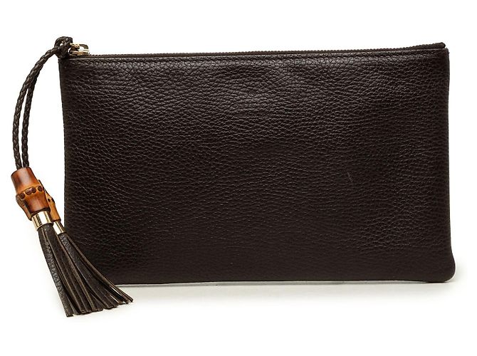 Bamboo Clutch Gucci em couro de bezerro castanho com bambu