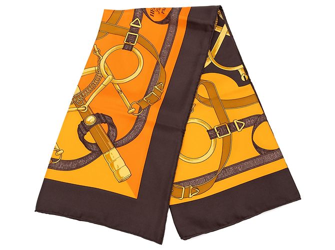Pañuelo de seda Hermès Orange Eperon D Or 90