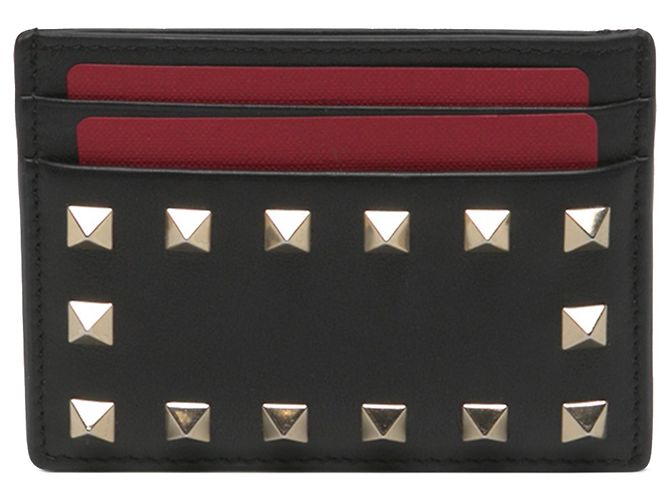 Valentino Black Leather Rockstud Card Holder