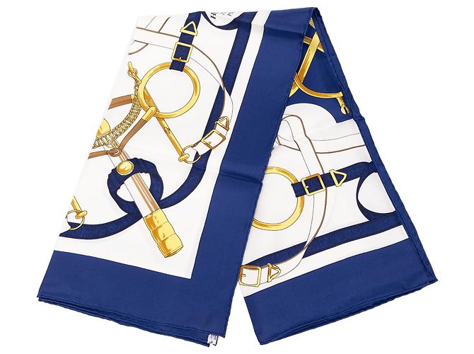 Lenço de seda Hermès White Eperon D Or 90