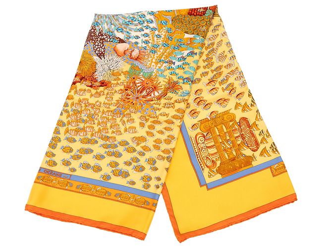 Pañuelo de seda Hermès Yellow Rencontre Oceane 90