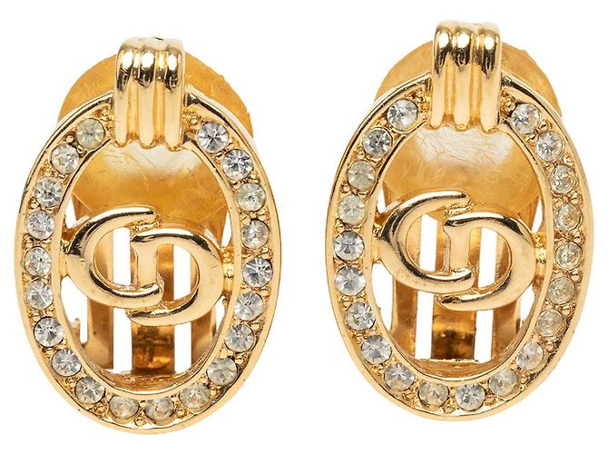 Orecchini a clip Dior Gold placcati oro con strass e logo CD