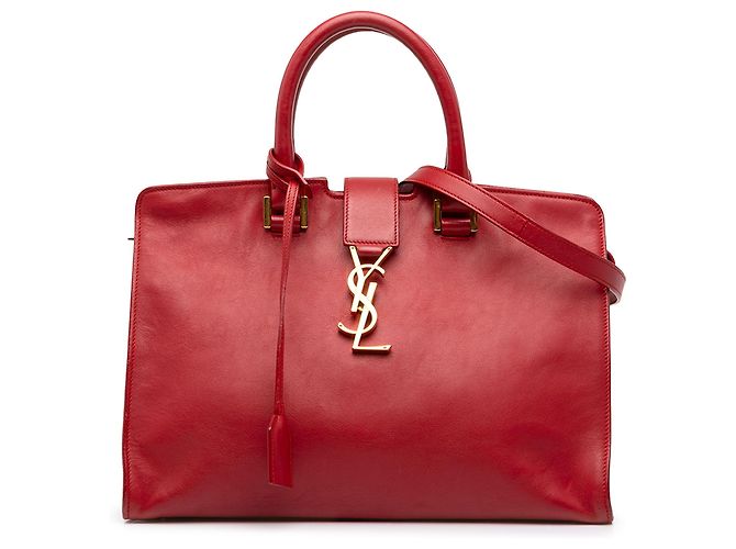 Autre Marque Saint Laurent Red Small Leather Monogram Downtown Cabas Satchel