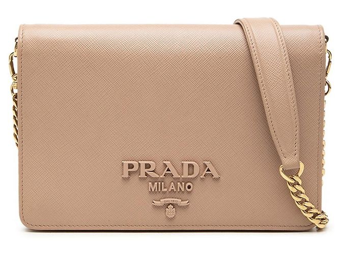 Borsa a tracolla con catena e logo Prada