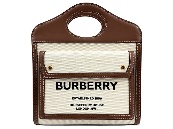 Burberry Logo Pocket Leather with Check Canvas Mini