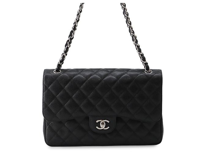 Borsa a tracolla con catena Chanel in vitello grana nera