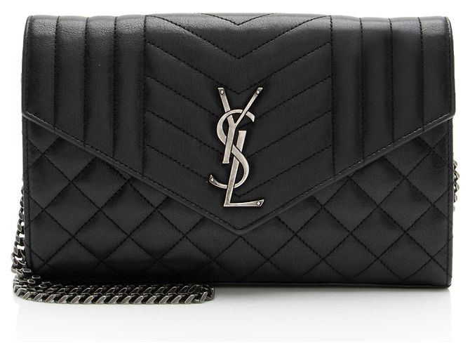 Autre Marque Saint Laurent Mixed Matelasse Leather Monogram Chain Wallet