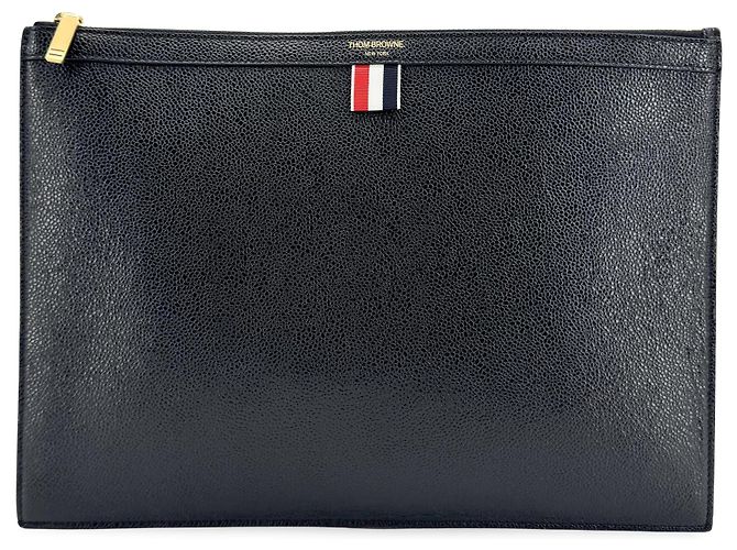 Porte-documents zippé en cuir avec appliqué Thom Browne