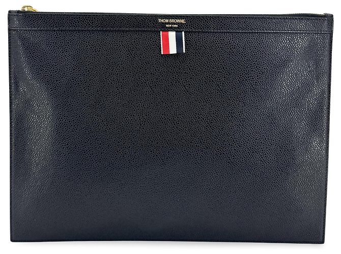 Porta-documentos com zíper em couro com aplique Thom Browne