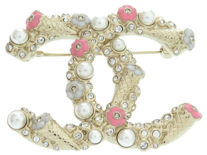 Chanel Coco Mark Brosche mit Kunstperlen