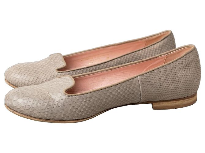 Studio Pollini Grey Python-Effect Leather Ballet Flats