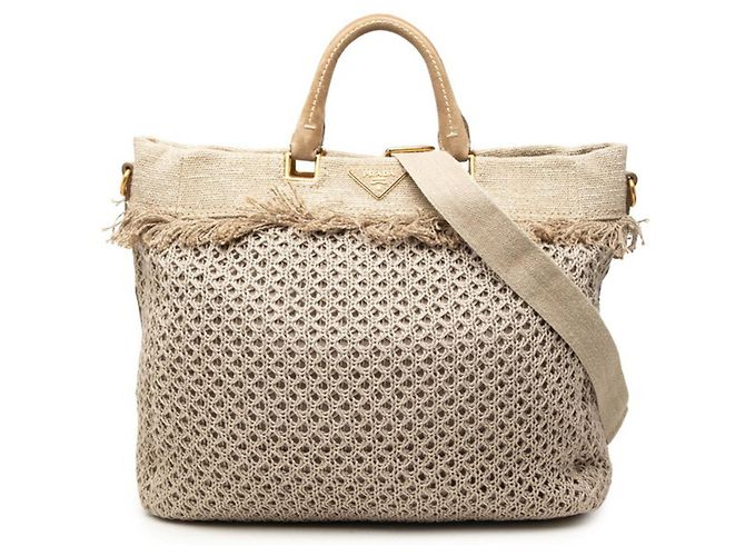 Tote Sac cabas Prada en maille mesh avec logo triangle et franges