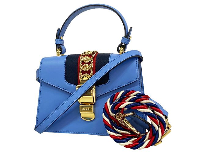 Borsa a mano Gucci Sylvie in pelle blu