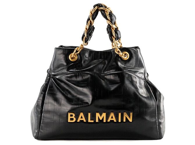 BALMAIN - Borsa Cabas 1945 Soft Balmain in pelle stropicciata nera