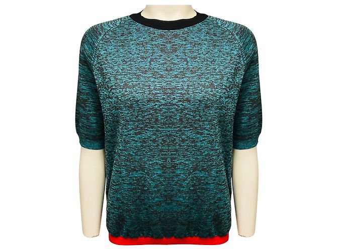 Marni Kurzärmliger Strickpullover aus Wolle Blau / Schwarz / Rot