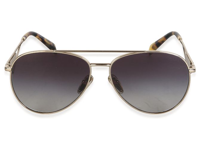 Prada Gold Metal Triangle Logo Aviator Sunglasses