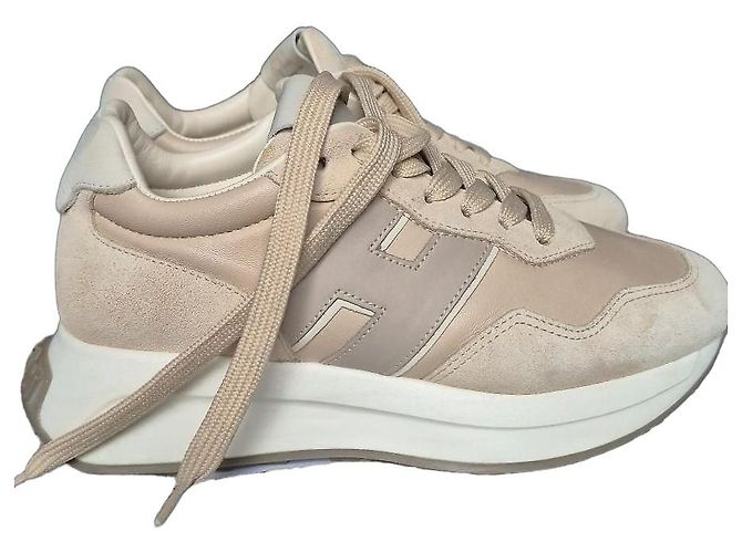 Baskets Hogan H641 en daim et cuir beige