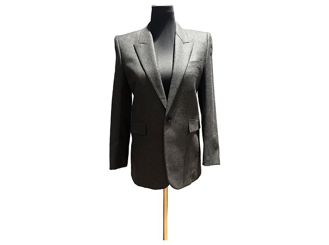 Autre Marque Saint Laurent Grey Wool Blend Single-Breasted Blazer