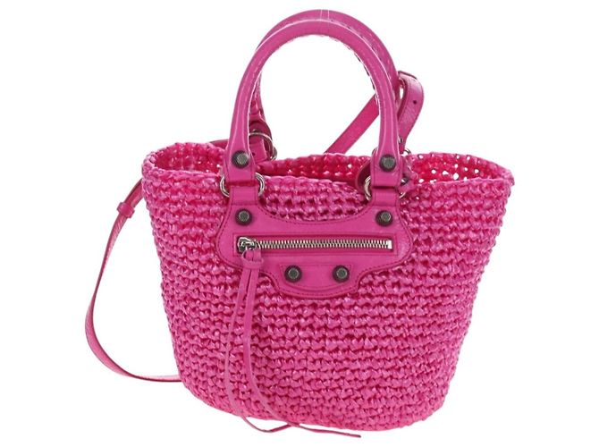 Balenciaga Le Cagole Panier em ráfia tecida e couro Large
