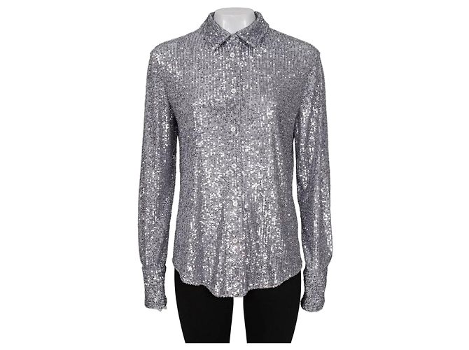 Tom Ford SS22 Silver Sequin Blouse Sz.42 Pre-owned