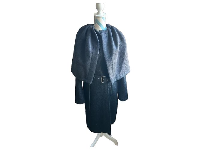 Céline Celine Casaco longo de lã e mohair cinza