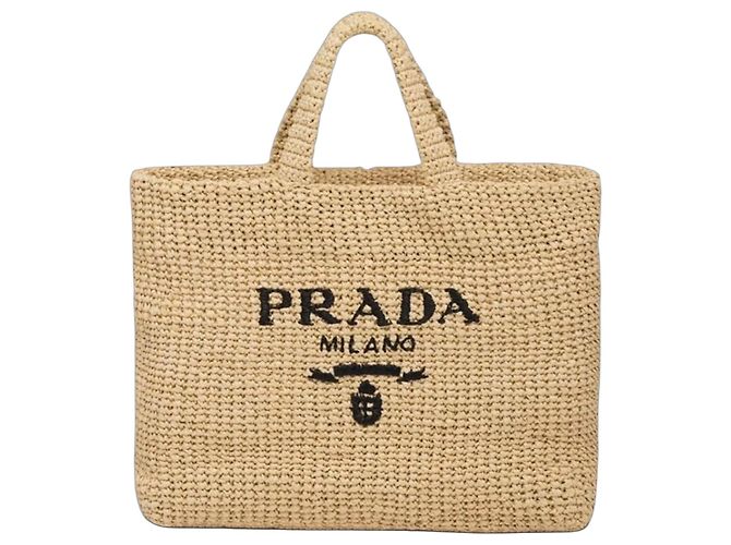 Prada Bolsa Tote em Ráfia Bege
