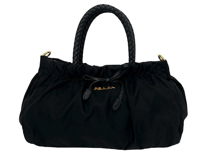 Ribbon Borsa a mano Prada in nylon nero e pelle