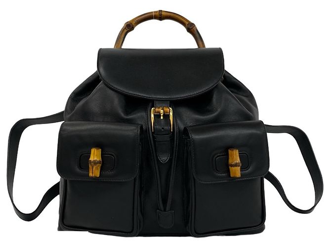 GUCCI Vintage Bamboo Leather Backpack