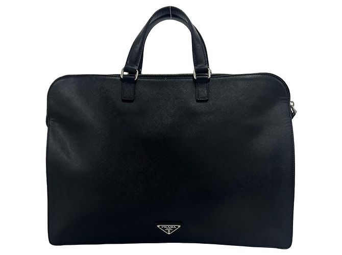Saffiano Prada Black Leather Briefcase