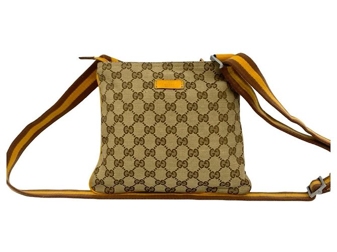 Bolsa de ombro transversal em couro e lona GG Pattern Gucci