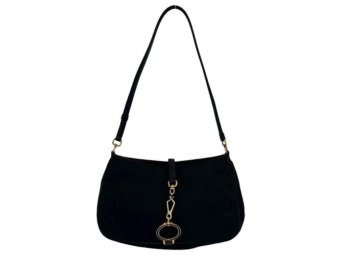 Prada Triangle Logo Hardware Circle Plate Tessuto Pocono Shoulder Bag