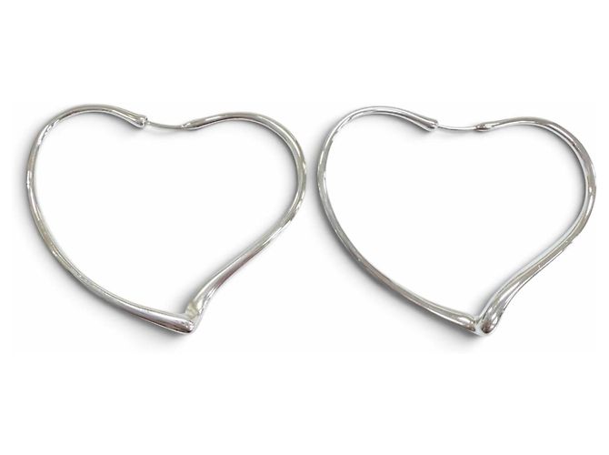 Autre Marque Tiffany & Co. Elsa Peretti Open Heart Hoop Medium Silver Ohrringe