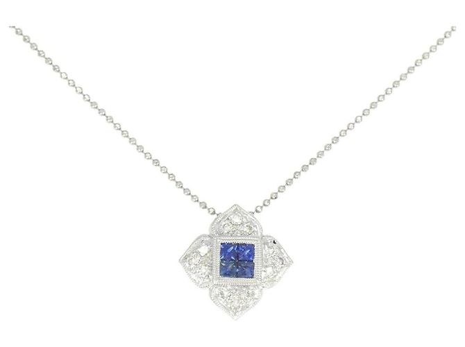 Autre Marque Pt900 Pt850 Saphir Diamant Halskette