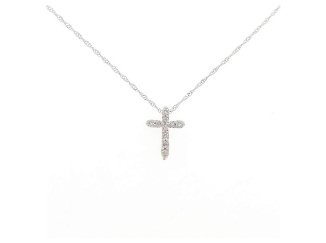 Autre Marque Collana Croce in K14WG e Diamanti