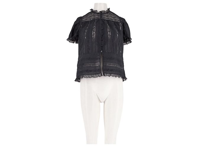 Blusa SéZane de algodão preta com detalhes em renda