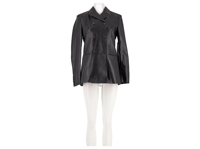 Cos Black Leather Double Breasted Blazer