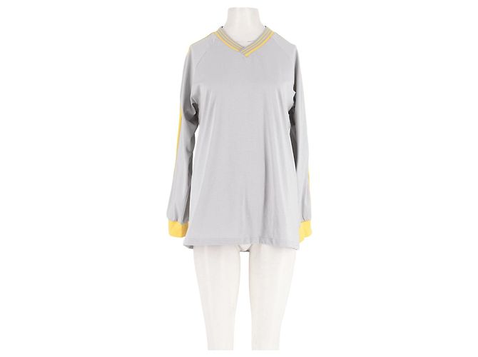 Autre Marque Camisola LIONESS de algodão cinzenta com decote em V e riscas amarelas
