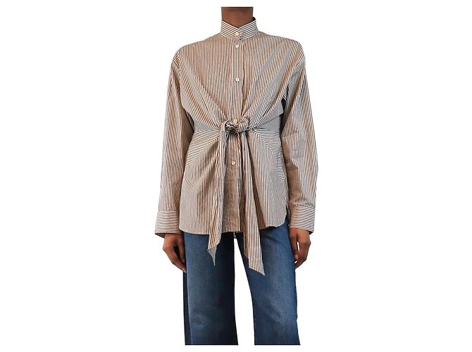 Autre Marque Camicia con lacci anteriori marrone e crema - size XS