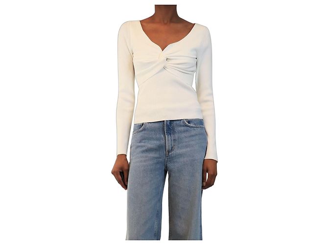 Autre Marque Haut côtelé blanc avec nœud - size S