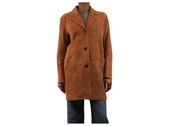 Dagmar Brown suede button-down coat - size UK 8